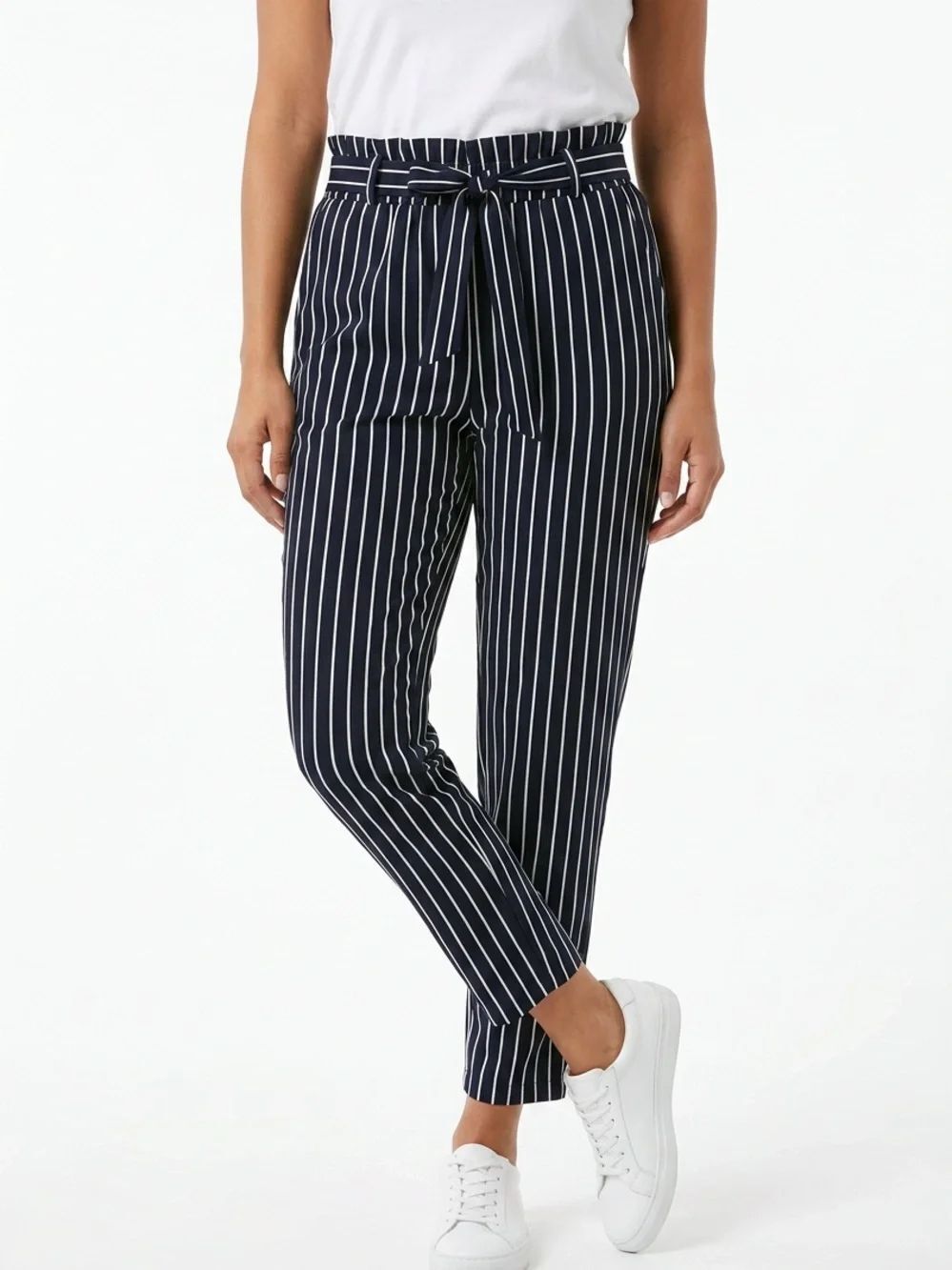 GRACE KARIN | Black White Paperbag Waist Stripe Tapered Pants Women’s Size M